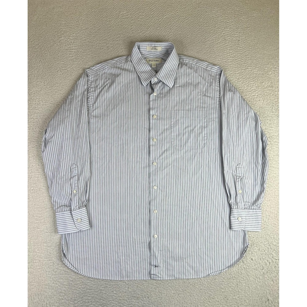 John W Nordstrom Mens 17 34/35 Blue Stripe Regular Fit Cotton Dress Shirt‎